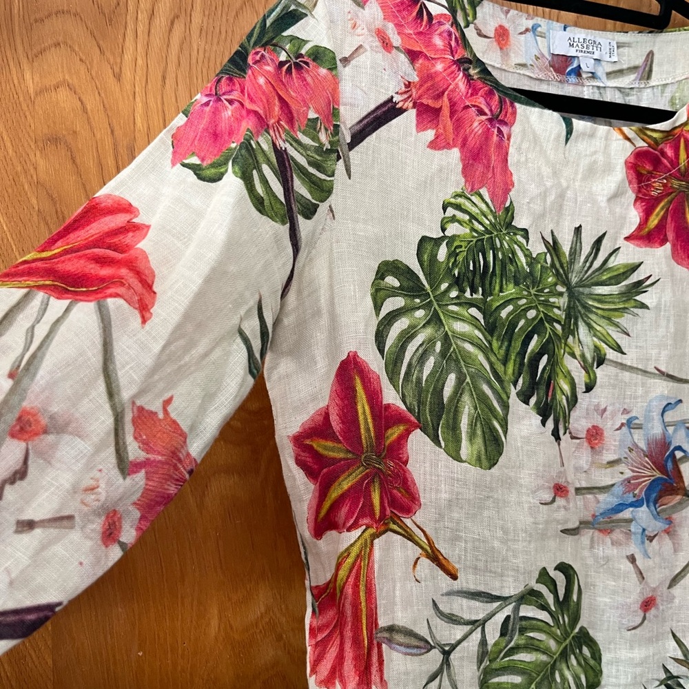 Allegra Masetti tropical print round neck midi dress L - Picture 4 of 9